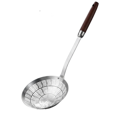 Stainless Steel Skimmer with Wooden Handle and Fine Mesh Design