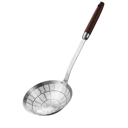 Stainless Steel Skimmer with Wooden Handle and Fine Mesh Design