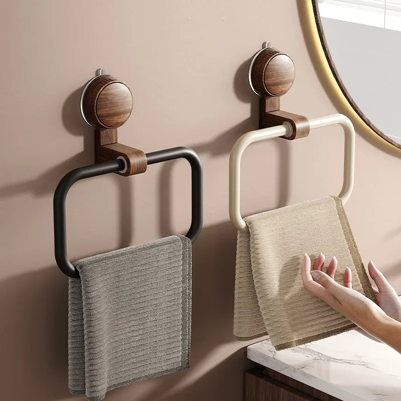Stainless Steel Towel Holder with Walnut Accent – 180° Rotating Design