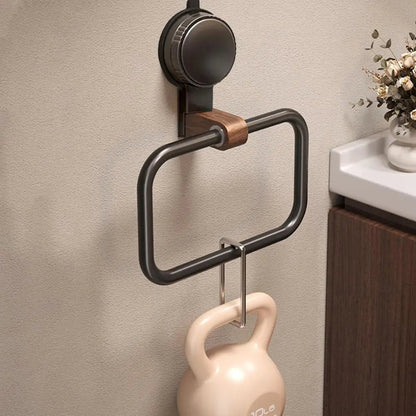 Stainless Steel Towel Holder with Walnut Accent – 180° Rotating Design