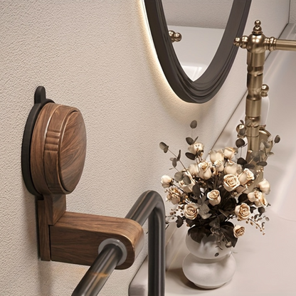 Stainless Steel Towel Holder with Walnut Accent – 180° Rotating Design