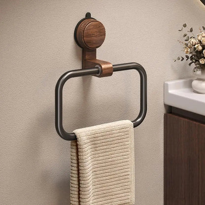 Stainless Steel Towel Holder with Walnut Accent – 180° Rotating Design