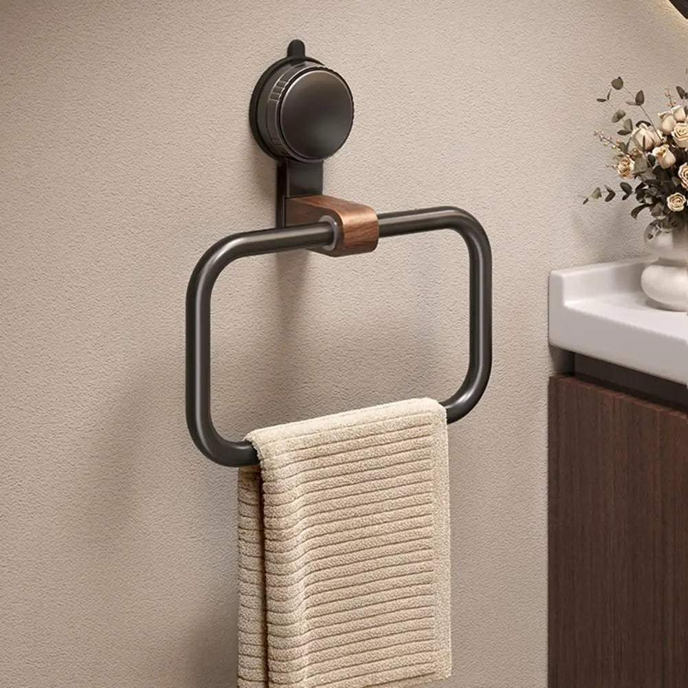 Stainless Steel Towel Holder with Walnut Accent – 180° Rotating Design