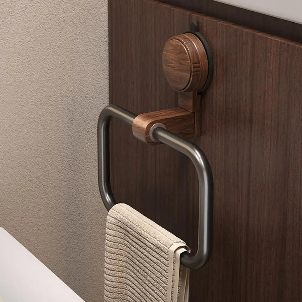 Stainless Steel Towel Holder with Walnut Accent – 180° Rotating Design