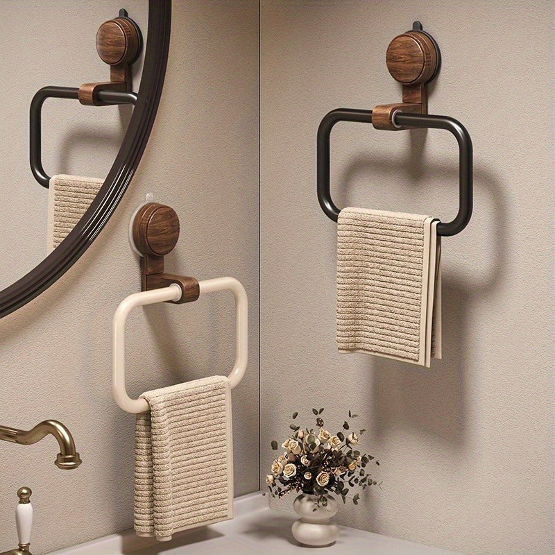 Stainless Steel Towel Holder with Walnut Accent – 180° Rotating Design