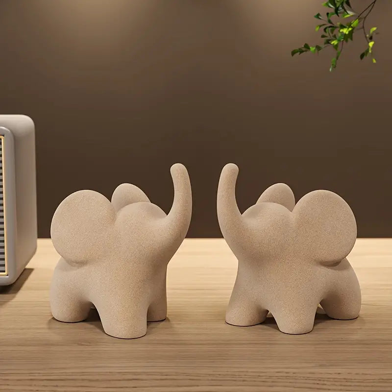Stylised Resin Elephant Figurine with Flocked Velvet Finish