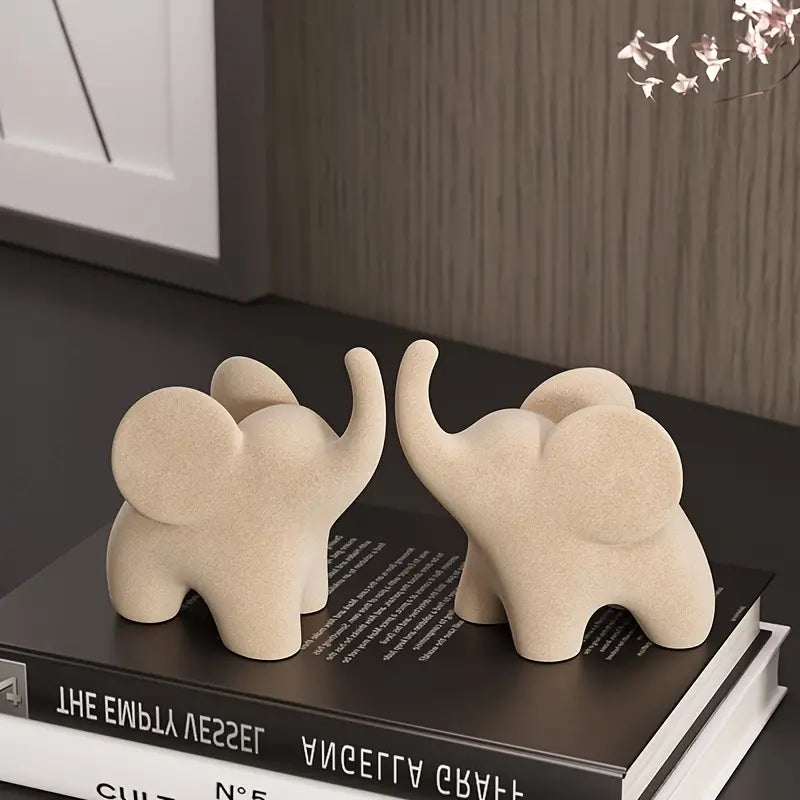 Stylised Resin Elephant Figurine with Flocked Velvet Finish