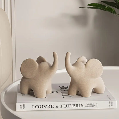 Stylised Resin Elephant Figurine with Flocked Velvet Finish