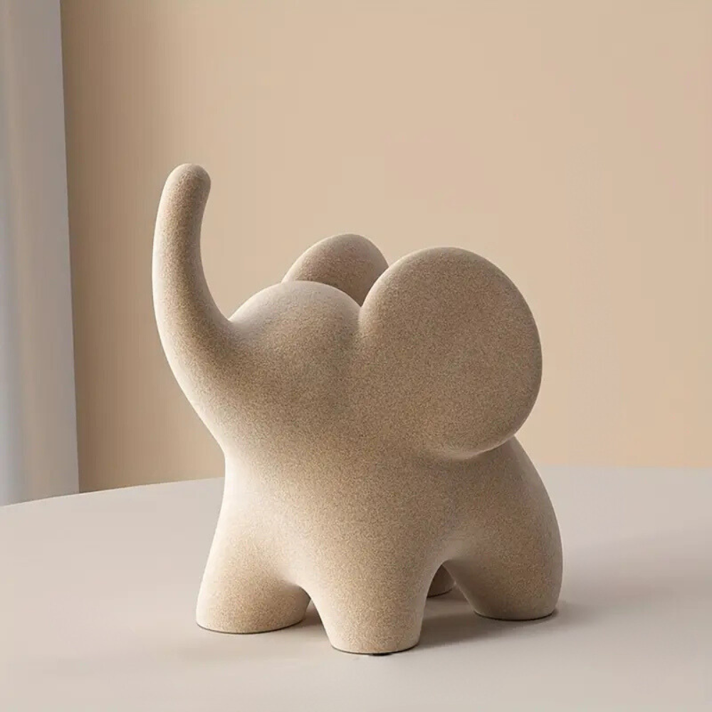 Stylised Resin Elephant Figurine with Flocked Velvet Finish