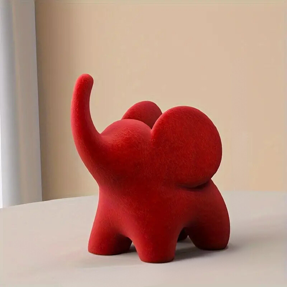 Stylised Resin Elephant Figurine with Flocked Velvet Finish
