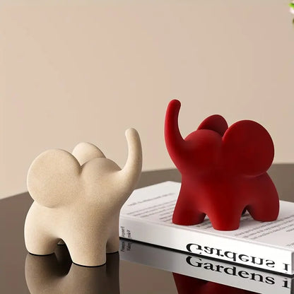 Stylised Resin Elephant Figurine with Flocked Velvet Finish