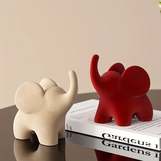 Stylised Resin Elephant Figurine with Flocked Velvet Finish