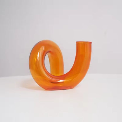Swirl Glass Vase with Sculptural Design and Transparent Warm Tones