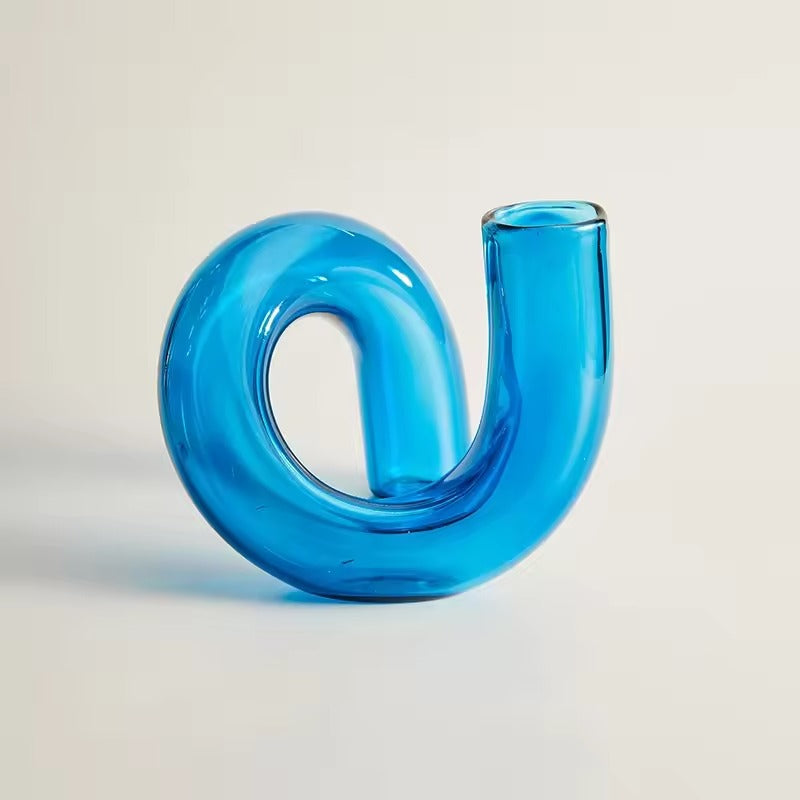 Swirl Glass Vase with Sculptural Design and Transparent Warm Tones