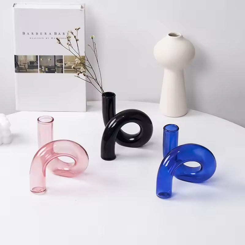 Swirl Glass Vase with Sculptural Design and Transparent Warm Tones