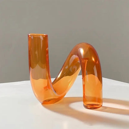 Swirl Glass Vase with Sculptural Design and Transparent Warm Tones