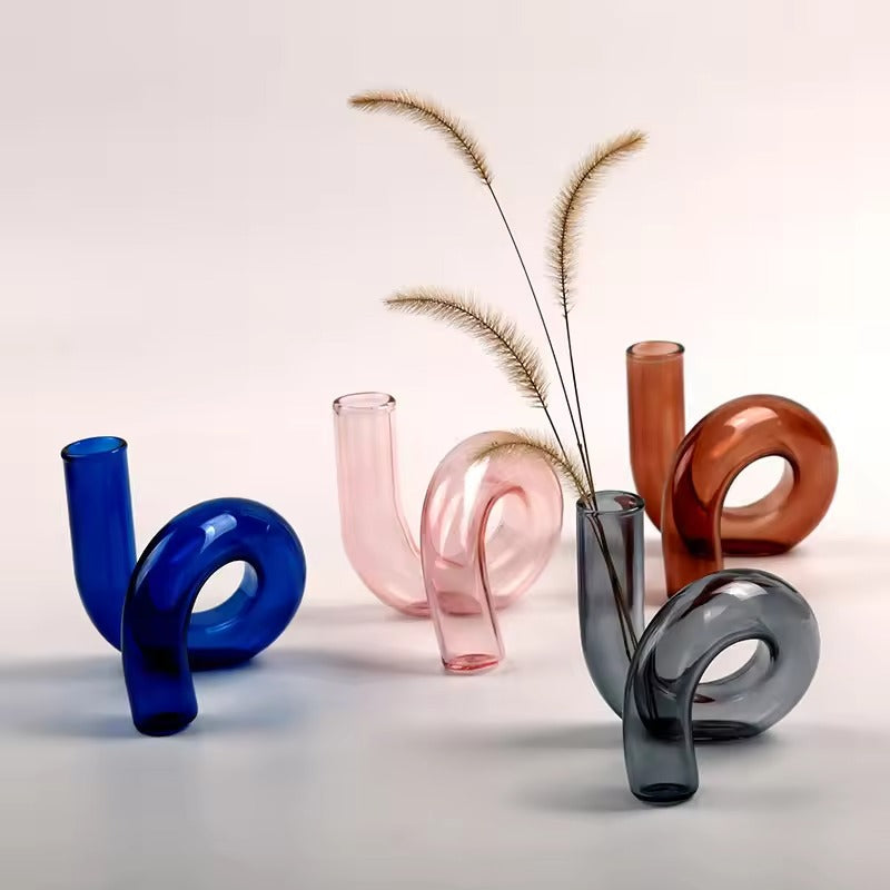 Swirl Glass Vase with Sculptural Design and Transparent Warm Tones