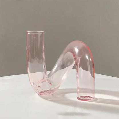 Swirl Glass Vase with Sculptural Design and Transparent Warm Tones