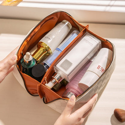 Synthetic Leather Cosmetic Bag with Multiple Compartments