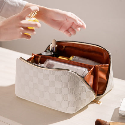 Synthetic Leather Cosmetic Bag with Multiple Compartments
