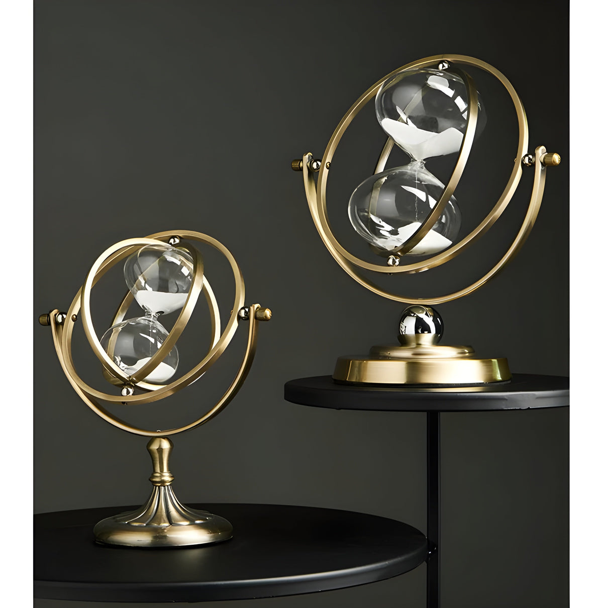 Elegant Gold Frame Hourglass Timer with Black or White Sand 30 or 60 Minute Timing