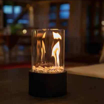 Tabletop Bioethanol Fireplace with Glass Cover for Indoor and Outdoor Ambience