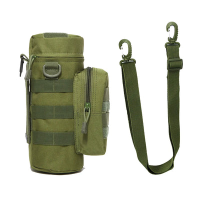 Tactical Insulated MOLLE Water Bottle Pouch with Front Zipper Pocket