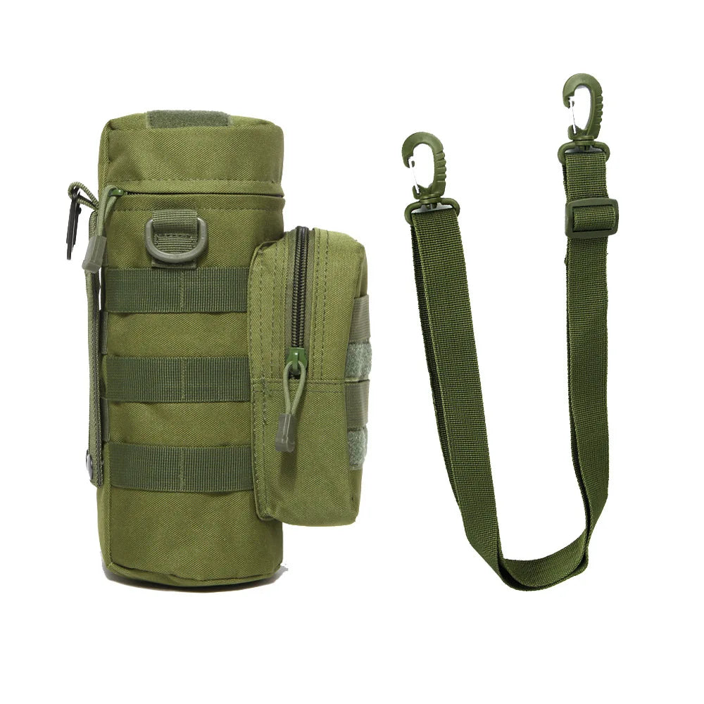 Tactical Insulated MOLLE Water Bottle Pouch with Front Zipper Pocket