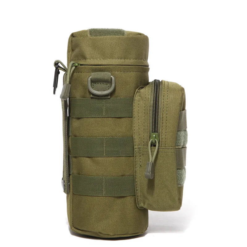 Tactical Insulated MOLLE Water Bottle Pouch with Front Zipper Pocket