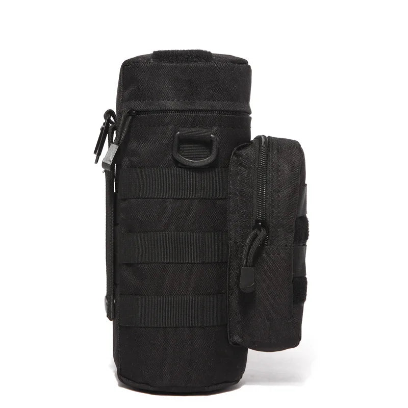 Tactical Insulated MOLLE Water Bottle Pouch with Front Zipper Pocket