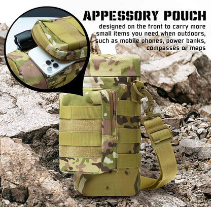 Tactical Insulated MOLLE Water Bottle Pouch with Front Zipper Pocket