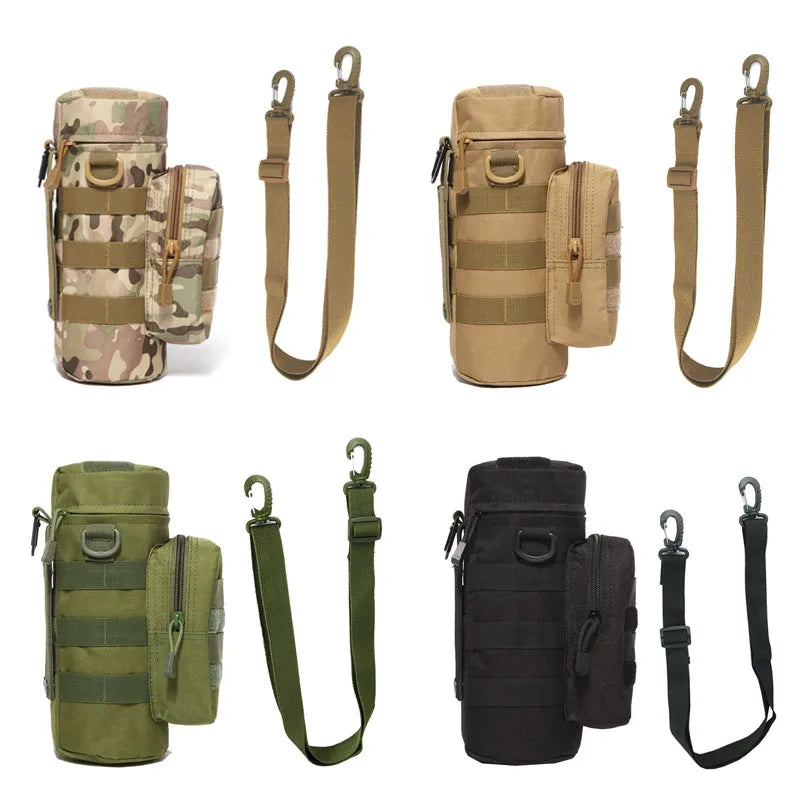 Tactical Insulated MOLLE Water Bottle Pouch with Front Zipper Pocket