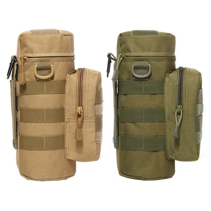 Tactical Insulated MOLLE Water Bottle Pouch with Front Zipper Pocket