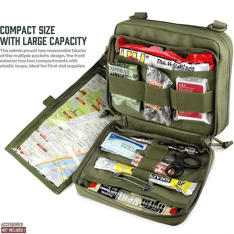 Tactical MOLLE Admin Pouch with Triple Magazine Storage and Elastic Organiser