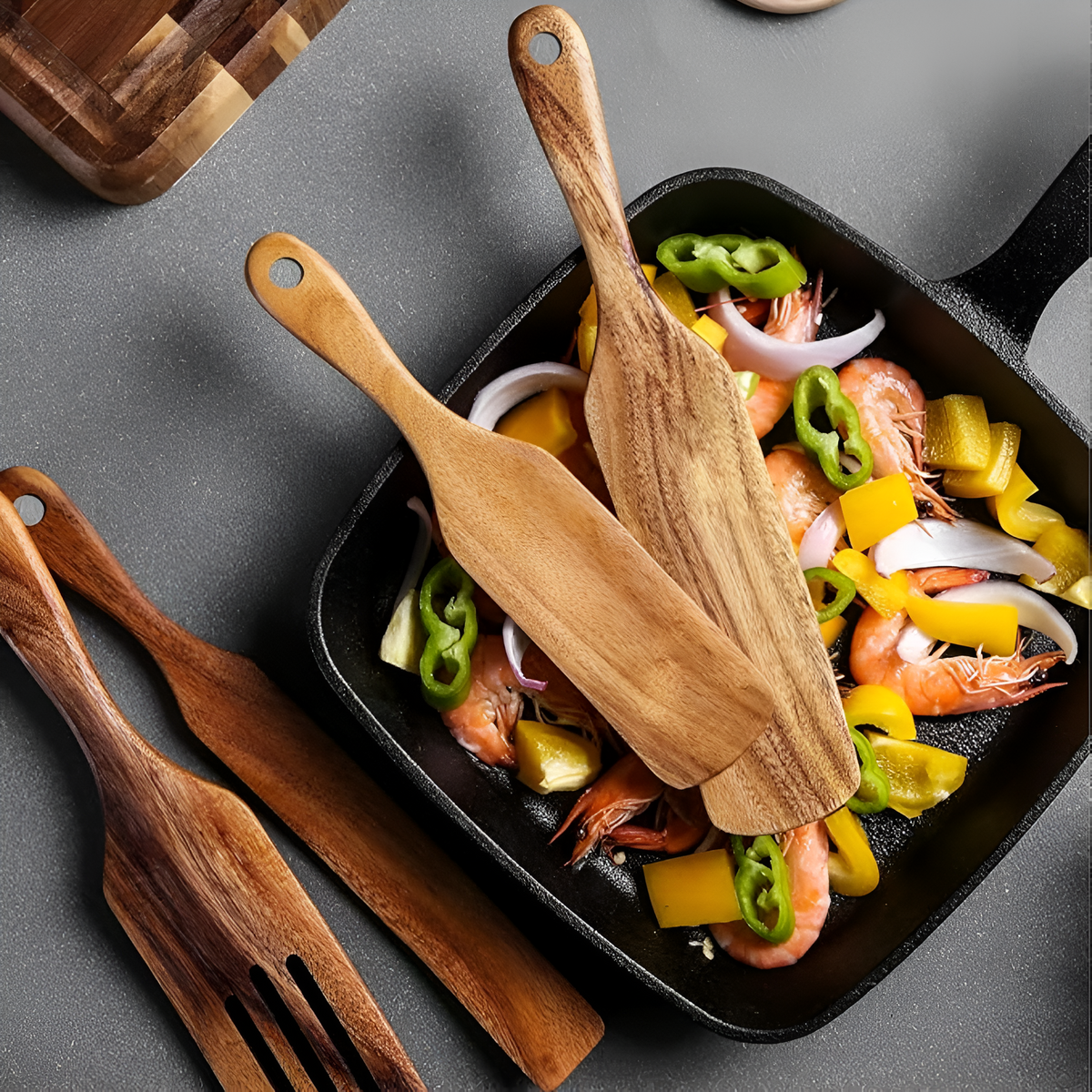 Teak Wood Kitchen Spatula Set for Gentle, Scratch-Free Cooking