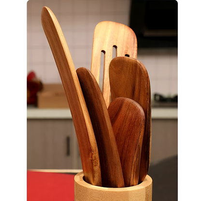 Teak Wood Kitchen Spatula Set for Gentle, Scratch-Free Cooking