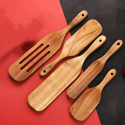 Teak Wood Kitchen Spatula Set for Gentle, Scratch-Free Cooking
