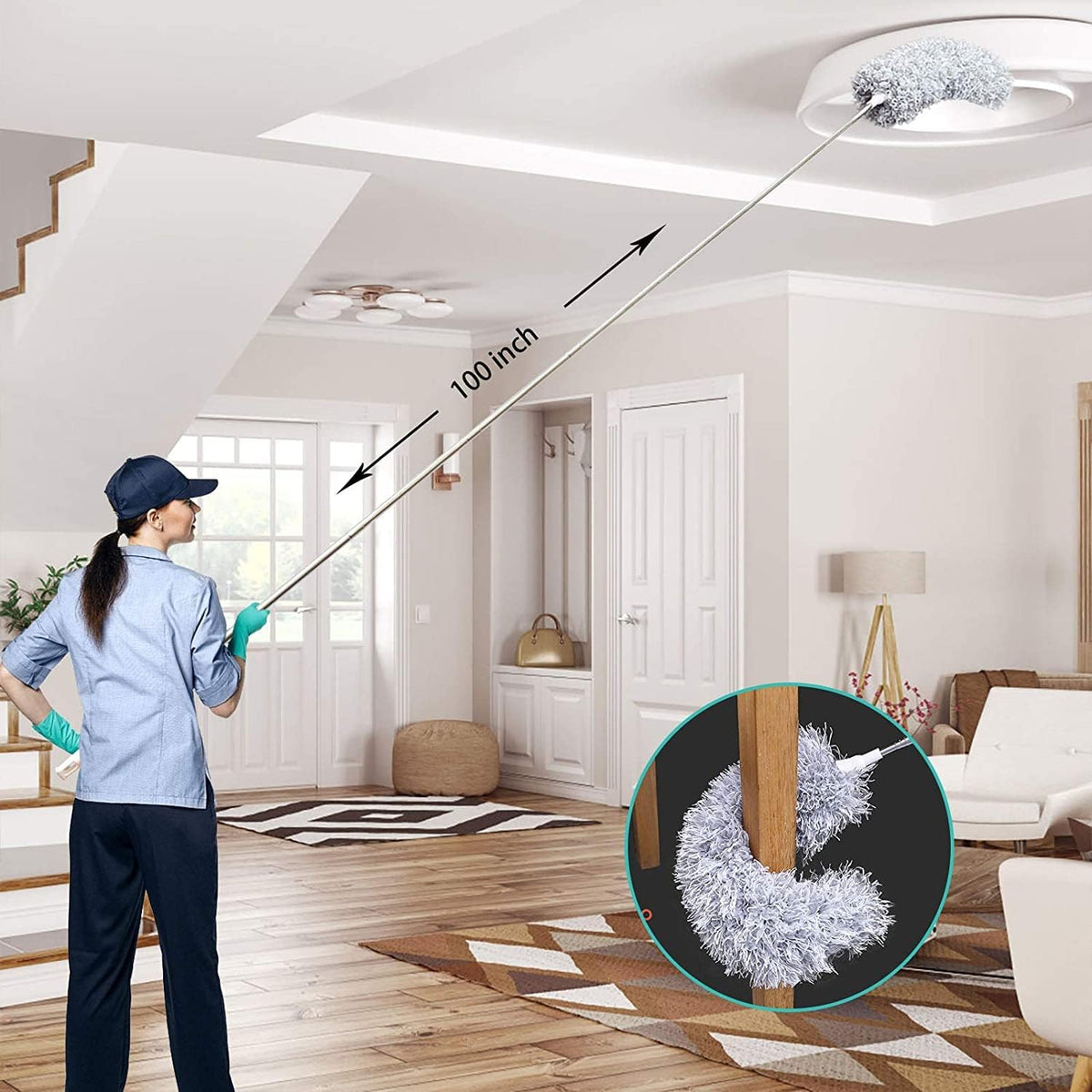 Telescopic Duster with Extendable Reach and Washable Design