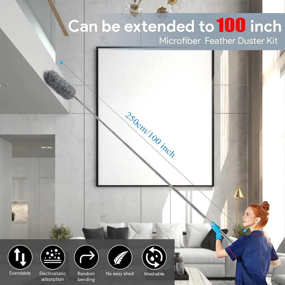 Telescopic Microfiber Duster with Flexible Head and Replacement Heads