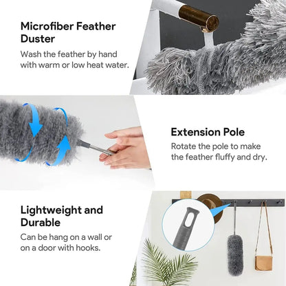 Telescopic Microfiber Duster with Flexible Head and Replacement Heads