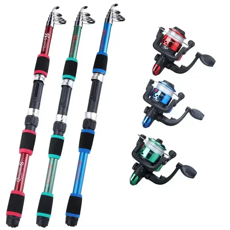 Telescopic Travel Fishing Rod Set with Spinning Reel Baits and Hooks