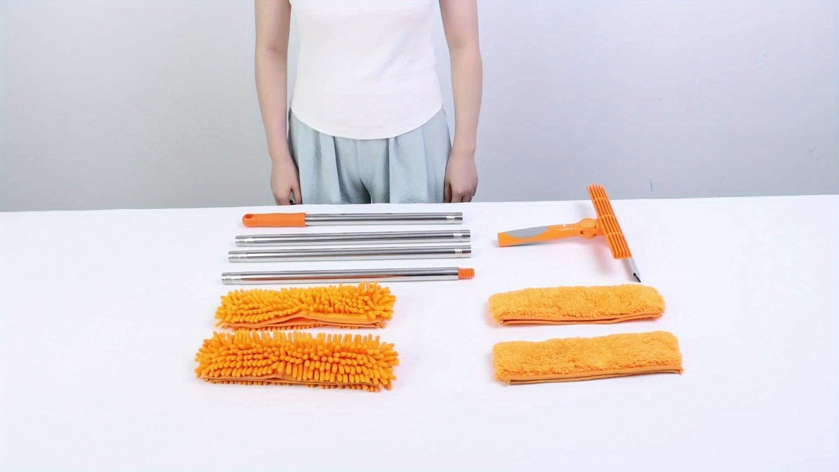 Telescopic Window Cleaner with 2-in-1 Scrubber and Squeegee