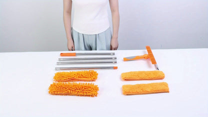 Telescopic Window Cleaner with 2-in-1 Scrubber and Squeegee