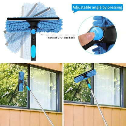 Telescopic Window Cleaner with 2-in-1 Scrubber and Squeegee