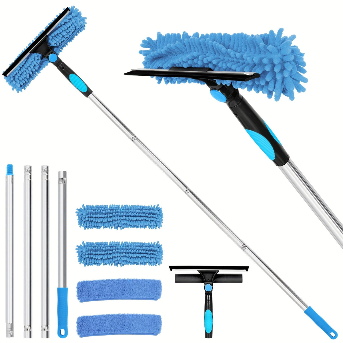 Telescopic Window Cleaner with 2-in-1 Scrubber and Squeegee