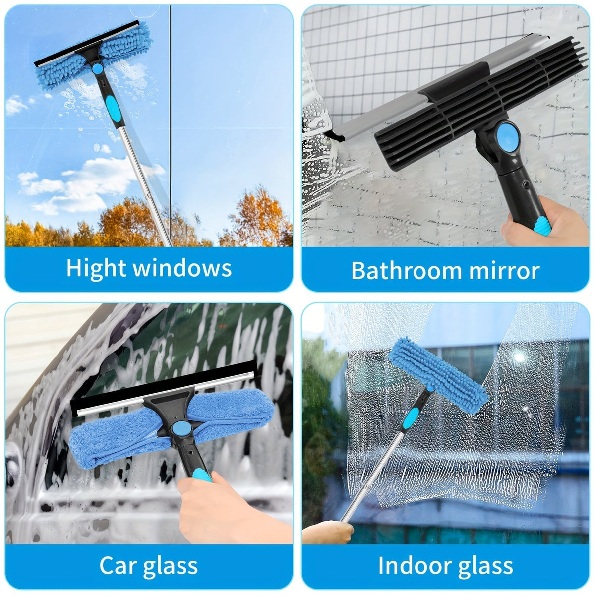 Telescopic Window Cleaner with 2-in-1 Scrubber and Squeegee