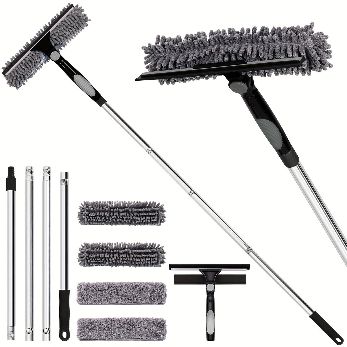 Telescopic Window Cleaner with 2-in-1 Scrubber and Squeegee