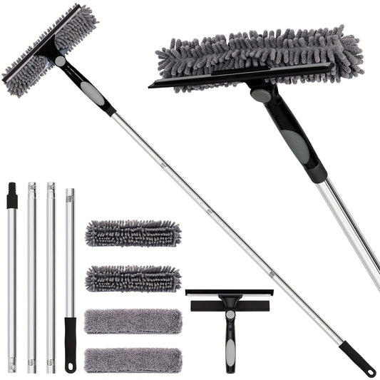 Telescopic Window Cleaner with 2-in-1 Scrubber and Squeegee