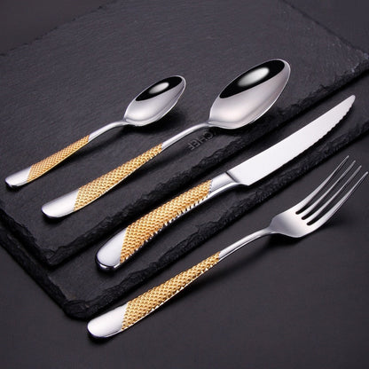 Textured 18/10 Stainless Steel Cutlery Set with Diagonal Handle Design