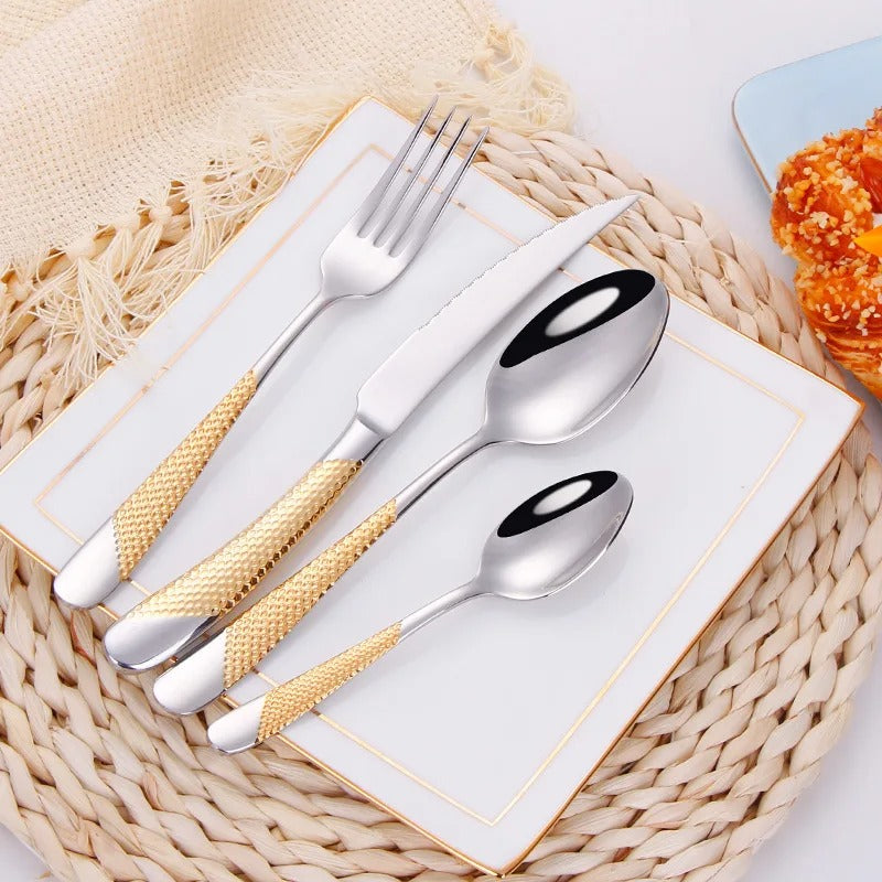 Textured 18/10 Stainless Steel Cutlery Set with Diagonal Handle Design